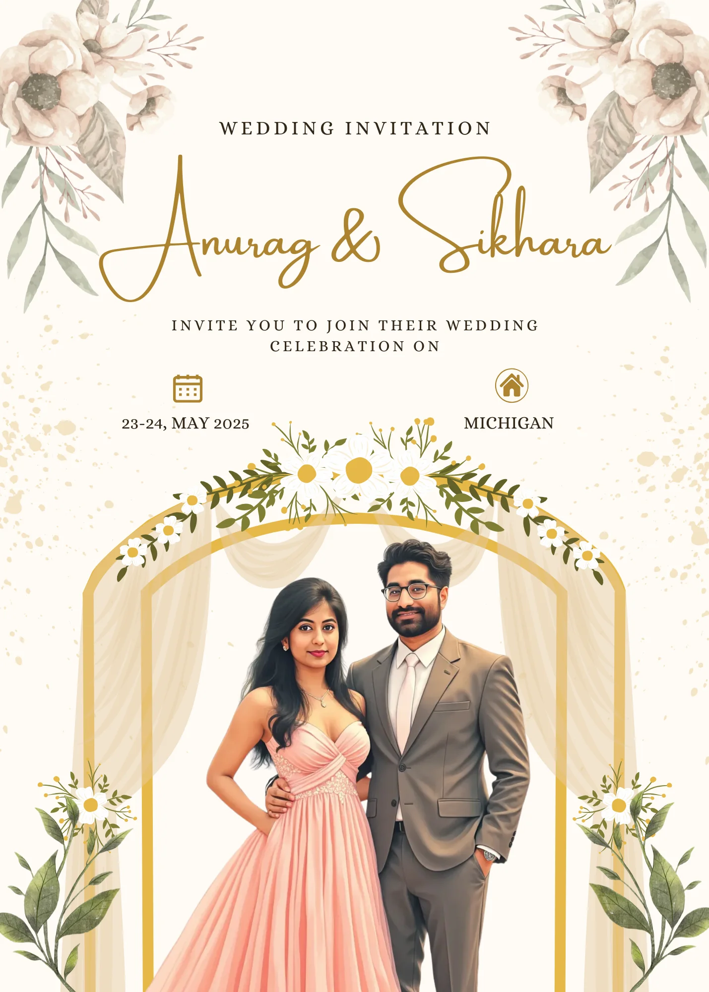 Minimal modern wedding invite card with clean typography and pastel palette